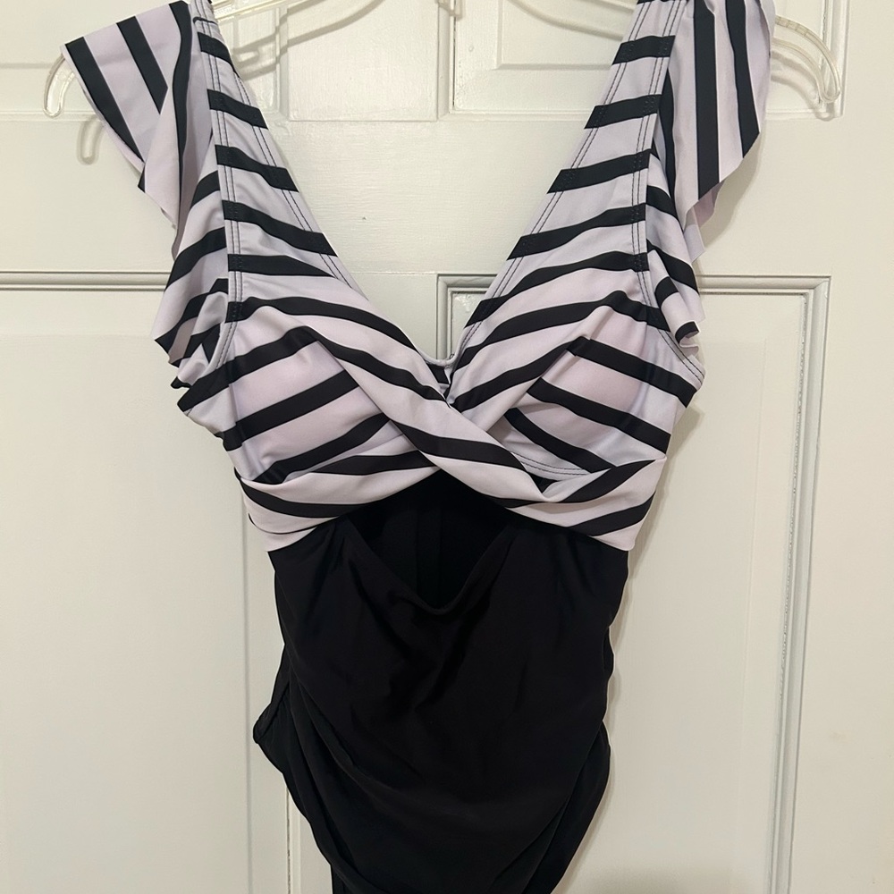 Black & White Striped One Piece Swimsuit